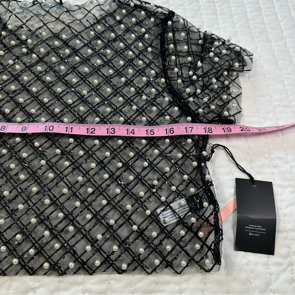 Iris NWT Black Sheer Blouse with Pearl Details - Picture 6 of 13